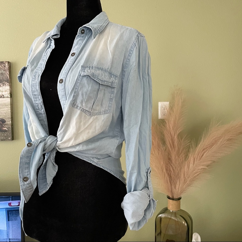 Light Denim Button Up Boutique Top